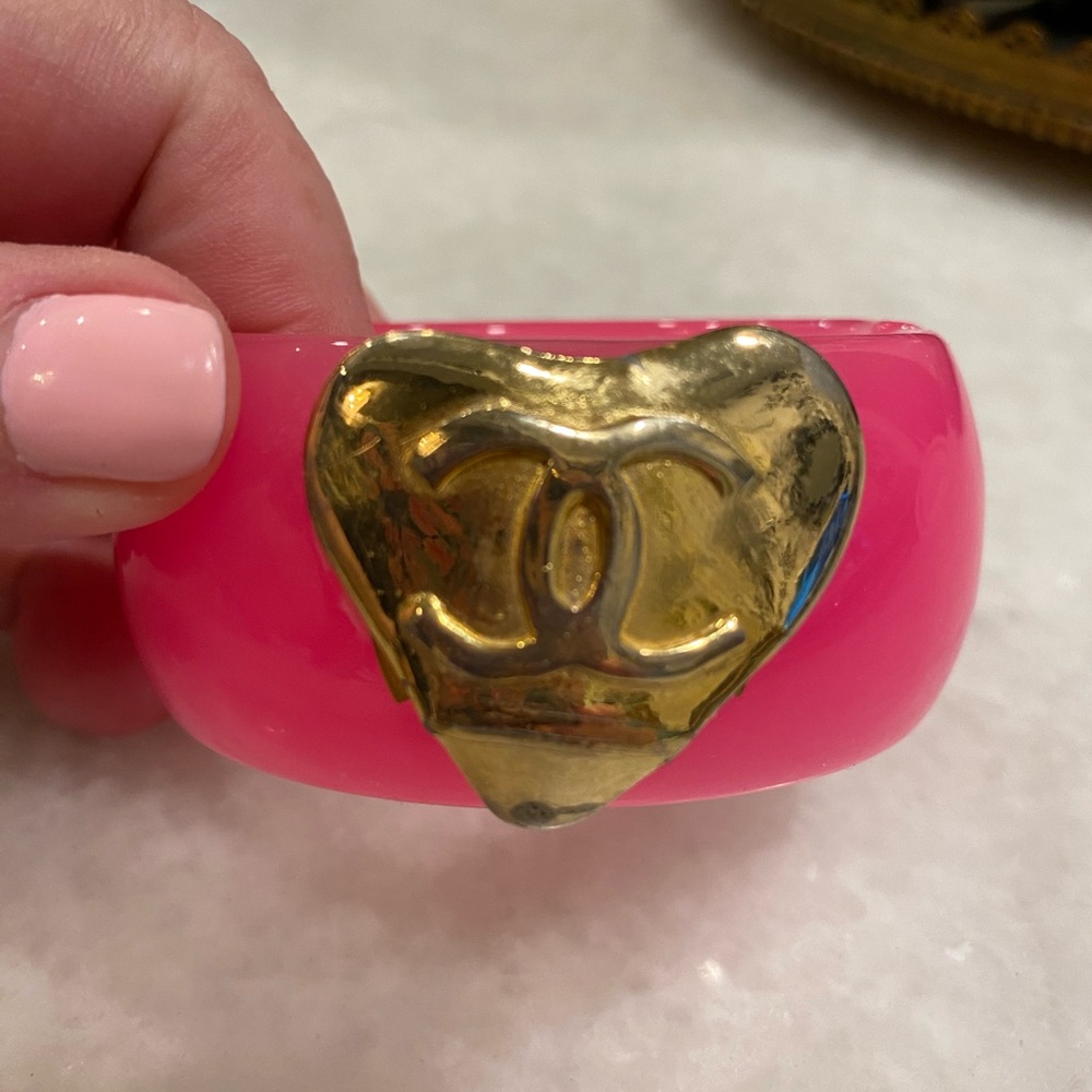 Authentic Chanel heart earring Up cycled on pink cuff 💗